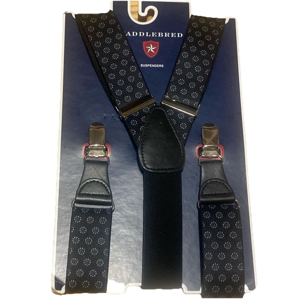 Gillmons Mens Adjustable Suspenders Black Foulard Print Silver Preppy Saddlebred